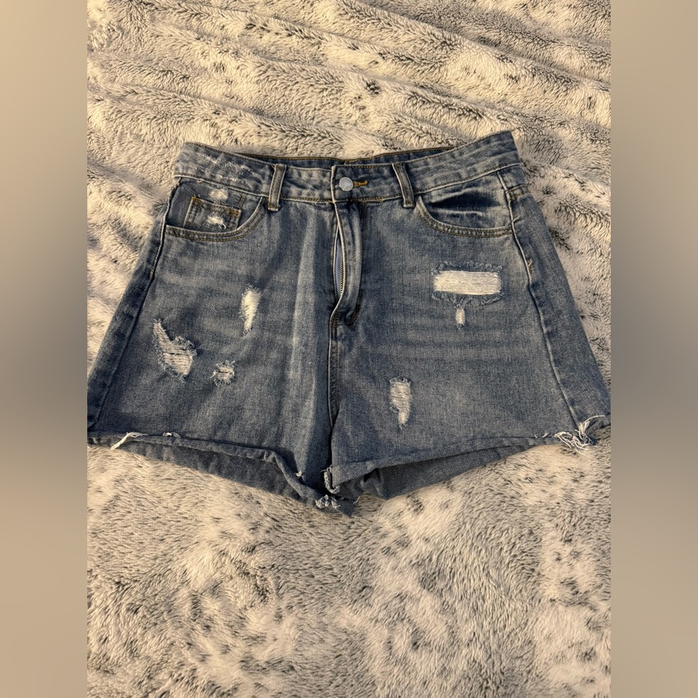 SHEIN Blue Distressed Jean Shorts